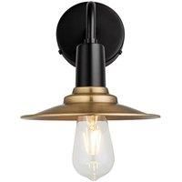 Sleek Flat Wall Light, 8 Inch, Brass, Black Holder