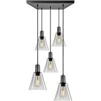 Sleek Tinted Glass Flask 5 Wire Square Cluster Lights, 6 inch, Smoke Grey, Pewter holder