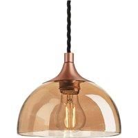 Chelsea Tinted Glass Dome Pendant, 8 Inch, Amber, Copper Holder