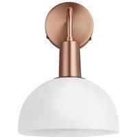 Sleek Opal Glass Dome Wall Light, 8 Inch, White, Copper Holder