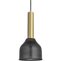 Sleek Cylinder Cone Pendant Light, 7 Inch, Pewter, Brass Holder