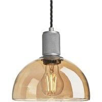 Knurled Tinted Glass Dome Pendant Light, 8 Inch, Amber, Pewter Holder