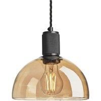 Knurled Tinted Glass Dome Pendant Light, 8 Inch, Amber, Black Holder