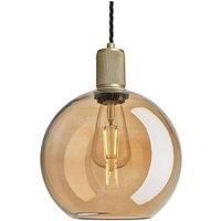 Knurled Tinted Glass Globe Pendant Light, 9 Inch, Amber, Brass Holder