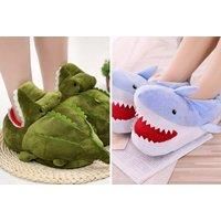 Soft Plushie Shark And Dinosaur Slippers - Black