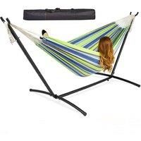 Single Cotton Hammock Garden Swing With Metal Stand Frame