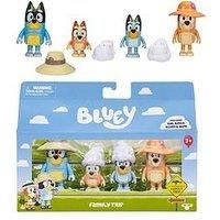 Bluey Figure 4-Packs, Family Trip, 2.5 Inch Poseable Figures of Bluey, Bingo, Bandit and Chilli, With Accessories, Kids Can Recreate Their Favorite Moments From The Bluey TV Show