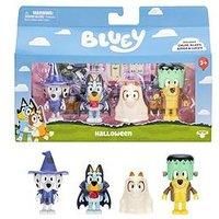 Bluey Figure 4-Packs, Halloween, 2.5 Inch Poseable Figures of Bluey, Bingo, Chloe and Lucky Dressed In Halloween Costumes, With Accessories,