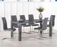 Atlanta 200cm Dark Grey High Gloss Dining Table With 6 Grey Tarin Chairs