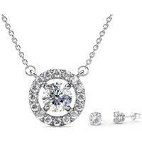 Halo Pendant & Earrings Set - Silver