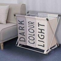 LivingandHome Living and Home Aluminium Foldable Laundry Sorter Triple Section Light & Dark Colour