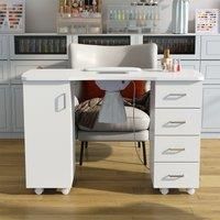 4ft Wide White Manicure Table with Dust Collector and Wrist Cushion