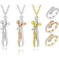 Interlocking Couple Hug Necklace & Ring Set - 3 Options - Rose Gold