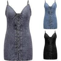 Women'S Sleeveless Denim Mini Dress - 5 Sizes, 3 Colours - Blue