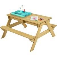 Kids' Wooden Picnic Table With Sink And Splash Tub