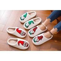 Christmas Gonk Print Fuzzy Slippers - Green