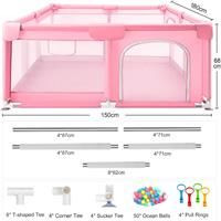 (Pink 180x150cm) Supernic Baby Playpen with Mesh Walls Ocean Balls