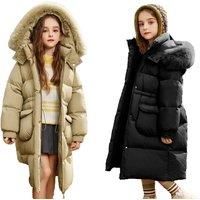 Girls' Long Padded Puffer Jacket - Black Or Green - 6 Sizes