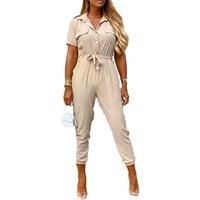 Women'S Short Sleeve Casual Jumpsuit - 6 Sizes & 7 Designs - Black