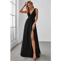 V-Neck High Slit Empire Waist Floor-Length Evening Dress