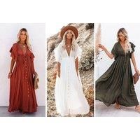 Women'S Boho Maxi Dress - 7 Colours - Black