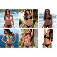 Women'S Tie Bikini Set With Twist Front - 6 Options - Pink