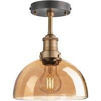 Brooklyn Tinted Glass Dome Flush Mount, 8 Inch, Amber, Brass holder