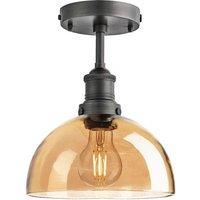 Brooklyn Tinted Glass Dome Flush Mount, 8 Inch, Amber, Pewter Holder