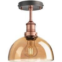 Brooklyn Tinted Glass Dome Flush Mount, 8 Inch, Amber, Copper Holder