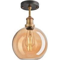 Brooklyn Tinted Glass Globe Flush Mount, 9 Inch, Amber, Brass Holder