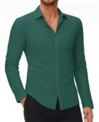 DEMEANOR Stretch Dress Shirts for Men Long Sleeve Mens Dress Green