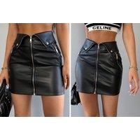 Women'S Leather Mini Skirt - Black