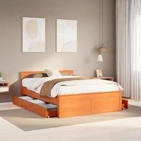 Bed Frame without Mattress with Headboard Wax Brown 150x200 cm King Size Solid Wood Pine