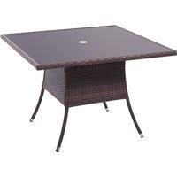 Livingandhome 105cm Patio Garden Square Rattan Glass Dining Table - Brown