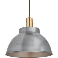 Sleek Dome Pendant, 13 Inch, Light Pewter, Brass Holder