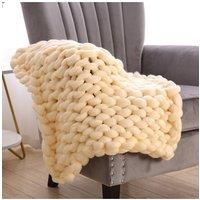 Chunky Knit Throw Blanket Handwoven Home Decor 60x60cm