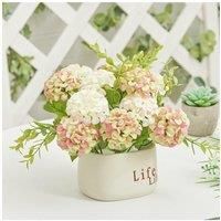 Artificial Hydrangea Flower in Ceramic Planter for Desktop Decoration