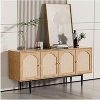 Modern Wood Woven 4-Door Accent Cabinet