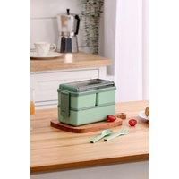 Dual-Layer Plastic Green Bento Lunch Box with 2 Layer£Container with Spoon & Fork