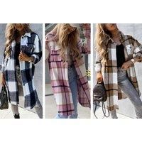 Plaid Print Long Length Jacket In 3 Colours And 5 Sizes - Brown