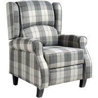 Tartan Recliner Armchair With Winged High Back In 3 Colours - Red