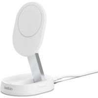 Belkin BoostCharge Pro 15W convertible magnetic wireless charging stand, MagSafe compatible fast Qi2 wireless charger, magnetic fast charger for Apple iPhone 15, 14, 13, 12, AirPods Pro - White