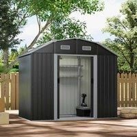 Gardensanctuary 4.3 X 7.7 Ft Black Galvanized Shelving Steel Large Storage Shed With Acrylic Windows