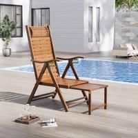 Gardensanctuary Bamboo Foldable Recliner Lounge Chair With Retractable Footrest