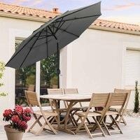 Gardensanctuary 3M Dark Grey 3-tier Outdoor Metal Crank Stand Patio Umbrella With Pe Umbrella Base And Wheels