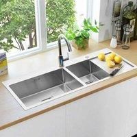 Garden Sanctuary Stainless Steel Inset Kitchen Sink With Double Bowl Drainer Overflow