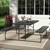 GardenSanctuary Garden Sanctuary Foldable Black Steel Frame Picnic Table And Bench Set