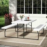 GardenSanctuary Garden Sanctuary Foldable White Steel Frame Picnic Table And Bench Set With Parasol Hole