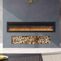 GardenSanctuary Garden Sanctuary 60 Inch 1800W Recessed Electric Fireplace With Remove Control - Black