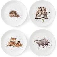 Wrendale Designs Royal Worcester Ceramic Plate in Two Sizes Hedgehog Badger Fox and Owl Set of 4 (20 CM Salad Plate)